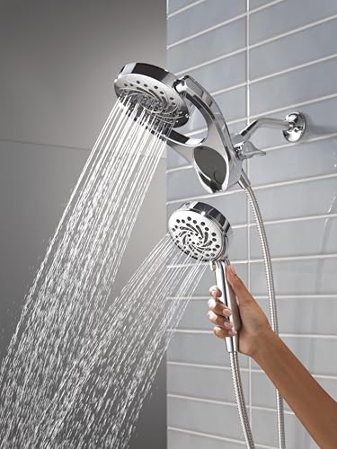 Image of Delta 5-Setting HydroRain 2-in-1 Dual Shower Head with ProClean Spray, Chrome High Pressure Shower Head with Handheld Spray, 1.75 GPM Flow Rate, Chrome 75419