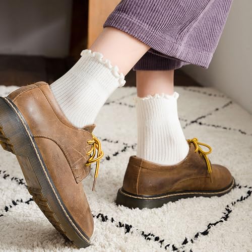 Image of 6 Pairs Ruffle Socks for Women Girls,Casual Cute Ankle Socks Breathable Knit Cotton Warm Soft Frilly Crew Sock