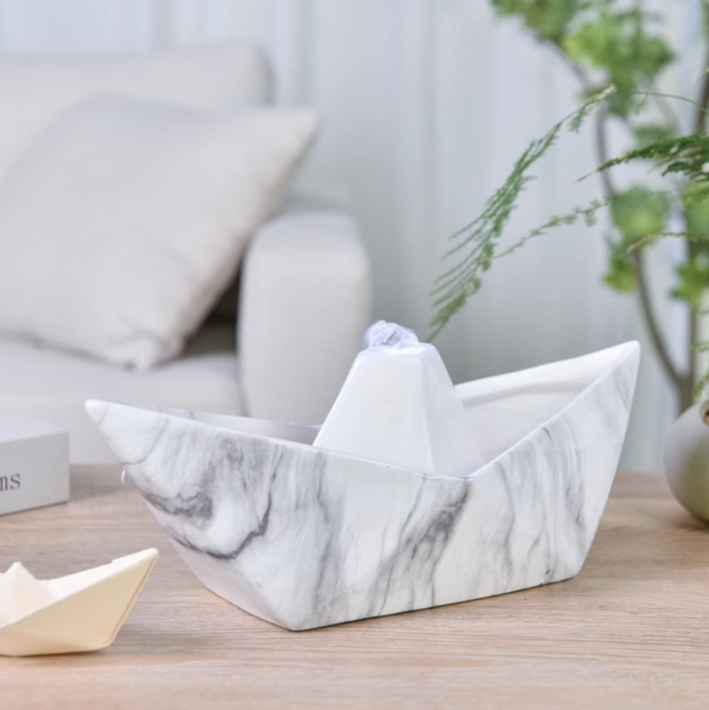 Zen LightSegelzen'light Ceramic Indoor Fountain Authentic Creation Colourful Marble Effect Table Fountain Height 21 x 32 x 14 cm White