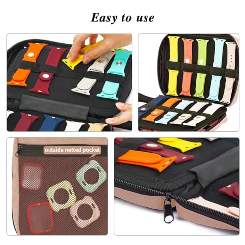 Image of PACMAXI 20 Watch Bands Storage Carrying Case Compatible with Watches,Expandable Watch Band Holder Stores 20 Watch Bands Fit for Most Sizes of Watch Straps,Organizer for Watch Bands, Bag Only (Pink)
