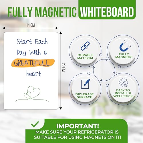 A5 Whiteboard Klein - Memoboard Magnetisch 20x14 cm - Magnettafel Küche - Mini Whiteboard - Notiztafel - Magnettafel Weiß - Tafel Magnetisch - To Do Liste - Magnet Pinnwand Küche - Whiteboard Folie