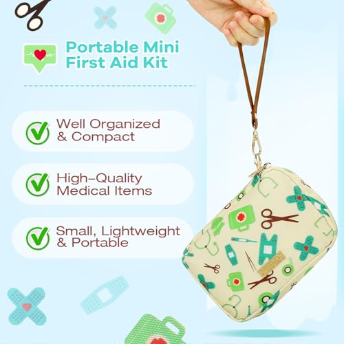 Image of Portable Travel First Aid Kit for Kids and Adults, 143 Pieces All-Purpose Emergency First Aid Kit for Home, Car, Diaper Bag, Survival, Camping, Hiking, and More (Off-White)