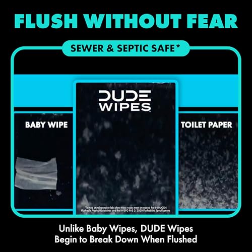 Image of DUDE Wipes Mint Chill Pocket Packs - Travel Wipes - 12 Packs of 8 (96 Count) - On-The-Go Adult Flushable Wipes - Infused with Tea Tree Oil, Vitamin E, and Aloe - Septic and Sewer Safe