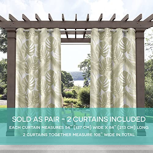 Exclusive Home Jamaica Palm Indoor/Outdoor Light Filtering Grommet Top Curtain Panel, 54"X96", Khaki, Set Of 2 #TOP2