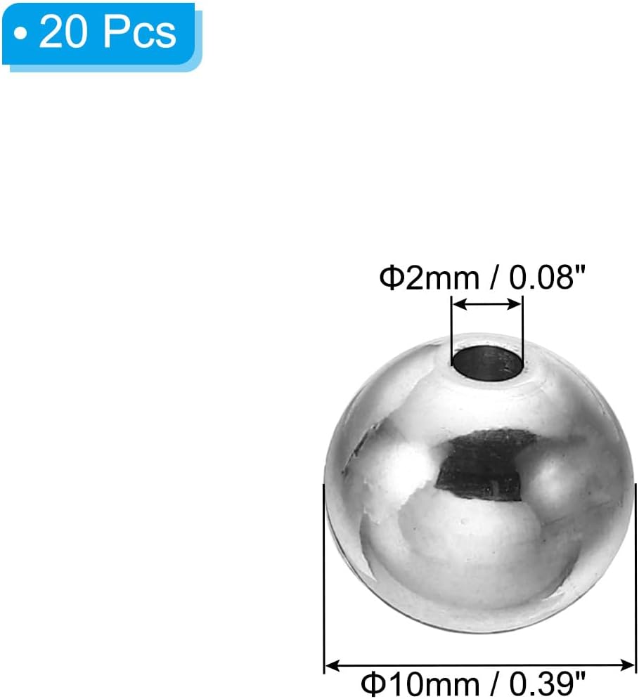 PATIKIL Smooth Round Spacer Beads, 20 Pcs 10mm OD 2mm ID 304 Stainless Steel Loose Balls Spacers Metallic Seamless Ball Beads for DIY Bracelet Necklace Earring Jewelry Making, Silver image 2