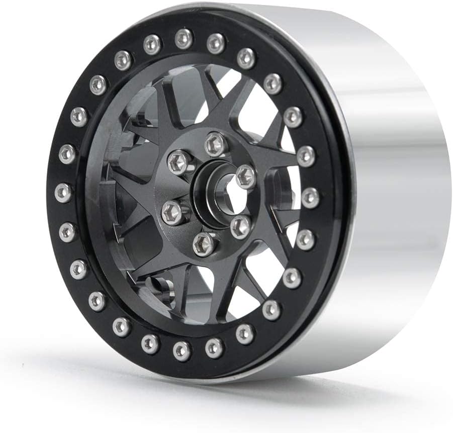 RCLIONS 2.2inch Beadlock Wheels Rims 35mm for 1/10th Scale RC Rock Crawler Model Car -Pack of 2 (Titanium Color)