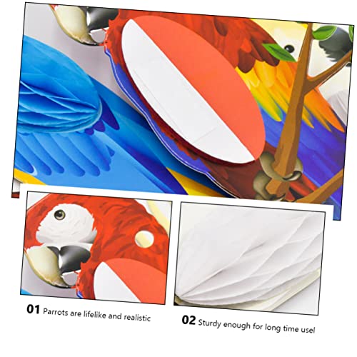 VILLFUL 3pcs Tropical Parrot Honeycomb Paper Cutouts for Party Decorations | Hanging Tropical Bird Décor for Luau Tiki and Jungle Themes | Vibrant Parrot Honeycombs Party Supplies
