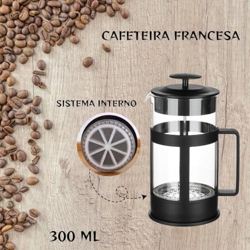 Cafeteira Prensa Francesa De Vidro 300 ml Fratelli Preta Café Encorpado Luxuosa E Moderna