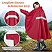 BTNEEU Regenponcho Damen Regencape Wasserdicht mit Reißverschluss Rain Poncho Festival Wiederverwendbar Regenmantel mit Kapuze und Ärmeln Regenjacke Fahrrad Lang für Wandern Camping Draussen (Rot)