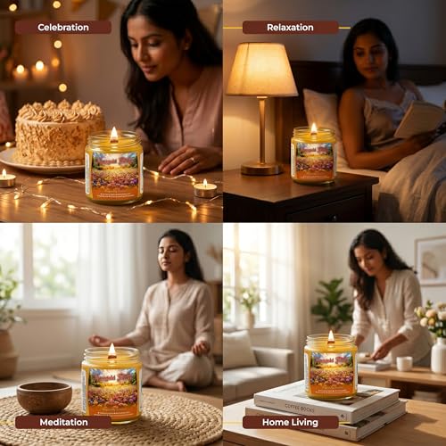 Image of Scented Candle (142g)| Marigold Flicker Glass Jar Scented Candles with Wooden Wick | Long Lasting Aromatic Fragrance for Home Decor