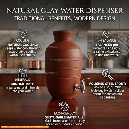 Image of 15 L Mitti Matka for Water with Tap - Natural Cool Clay Pot Dispenser, Traditional Drinking Pani Ka Matka, Earthen Ke Wala Vessel and Summer Hydration