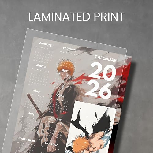 Image of 2026 Anime Calendar - Ichigo Kurosaki (red) from Bleach | 12 inch x 18 inch size | Wall Decoration Aesthetic Calendars