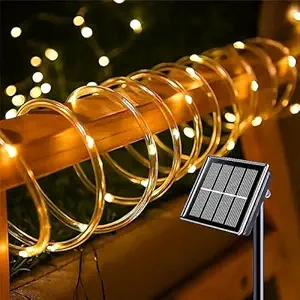 GIGAWATTS GW-502-200 22m Solar Strip Lights 200 LED 8 Modes 800mAh Ni-MH Battery Decorative Rope Lamp with 100mA Panel for Home Outdoor Garden (Pack of 1, Warm White)