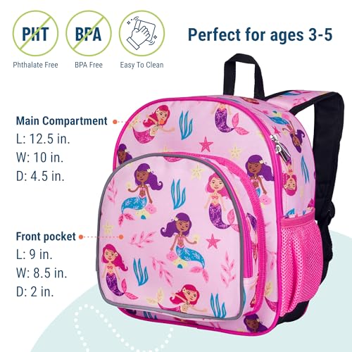 Image of Wildkin 12-inch Kids Backpack - Padded, Adjustable, Ideal for Daycare & Travel - Groovy Mermaids | Ages 3-7, lightweight toddler backpack for daycare, preschool, and travel