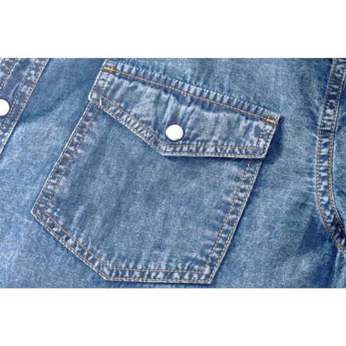 Men's Long Sleeve Double Pocket Snap Denim Shirt4