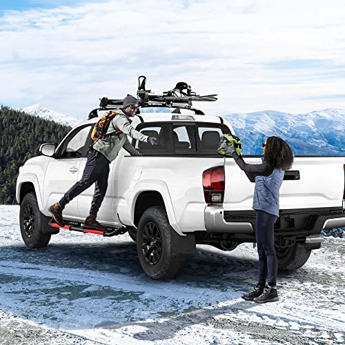 Oedro All Steel Running Boards Compatible With 2005-2023 Toyota Tacoma Double Cab,Bolt-On Side Steps With Paintable Step Plates,Powder Coated Black And High Gloss Red Nerf Bar #TOP6