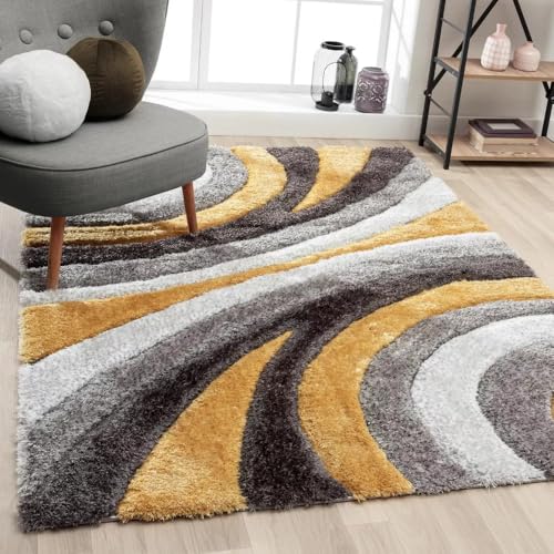 Image of Soft Shaggy Carpet 3x5 Feet - Ultra Plush, Non-Slip, High Pile 2 Inch Microfiber Rug for Bedroom, Living Room, Kids Room & Office - Modern Cozy Floor D�cor (Yellow Black C)