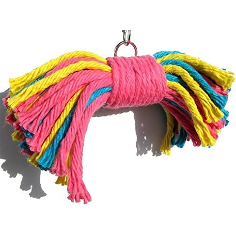 Sweet Feet and Beak Big Birdie Bow Tie Bird Toy - Perfect Cage Toy for Playing Colorful, Safe Shred Cotton Rope - Great for Medium to Large Sized Birds Cover