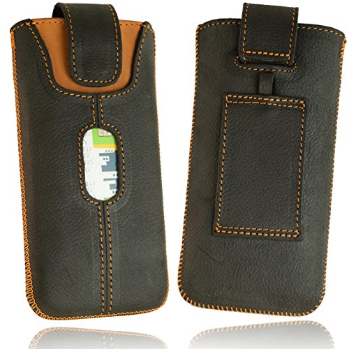 OrLine - Funda de piel compatible con HTC U Ultra. Funda de piel auténtica con pestaña y pestaña con compartimento para tarjetas de crédito