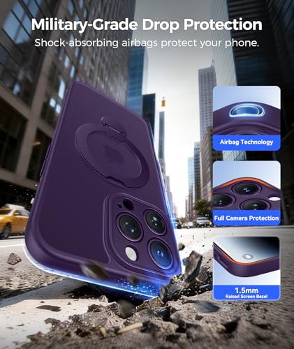 Image of FNTCASE for iPhone 14 Pro Case: [360 Spin Magnetic Stand] [Compatible with Magsafe] [Screen Protector] Translucent Matte Military Grade Shockproof Full Camera Protective Phone Cover - Purple