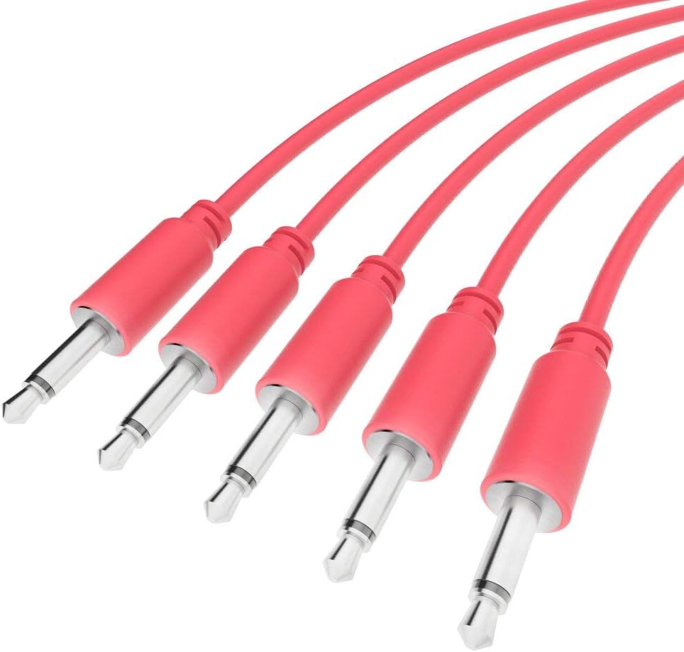 ExcelValley - 5 Pack - Mono Modular Patch Cables - TS 3.5mm 1/8" Eurorack Synthesizer (150 cm - 59" | Peach)