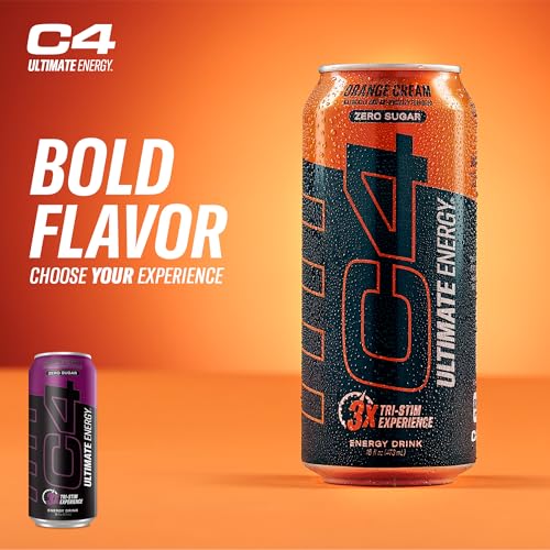 Image of C4 Ultimate Zero Sugar Energy Drink, Tri-Stim Experience with 300mg Caffeine + TeaCrine + Dynamine, Atomic Grape, 16oz (Pack of 12)