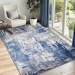 INOVADAY Washable Rugs Living Room 90x150 cm Modern Abstract Rug with Soft Low Pile Vacuum Friendly Non Slip Backing Minimalist Carpet for Lounge Bedroom Dining Room Home Office Blue/Grey