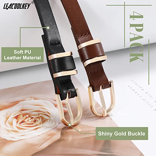 Leacoolkey 4 Pack Skinny Leather Belt For Women Dress Thin Waist Belt With Gold Buckle For Jeans #TOP1