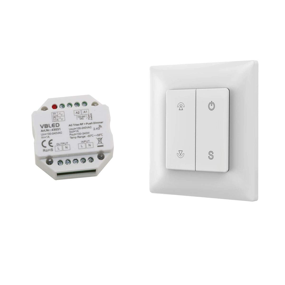 VBLED® Inatus Kit d'interrupteur mural RF avec variateur d'intensité 230 V Max 1 A