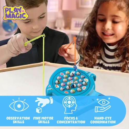 Image of PlayMagic Musical Fishing Board Game |Board Fish Game with Rotating Pond,21 Fishes&4 Fishing Poles|Sound Toy 4+Yrs|Indoor Musical Toy|Skill Development|Birthday /Return Gifts for Kids|Made in India
