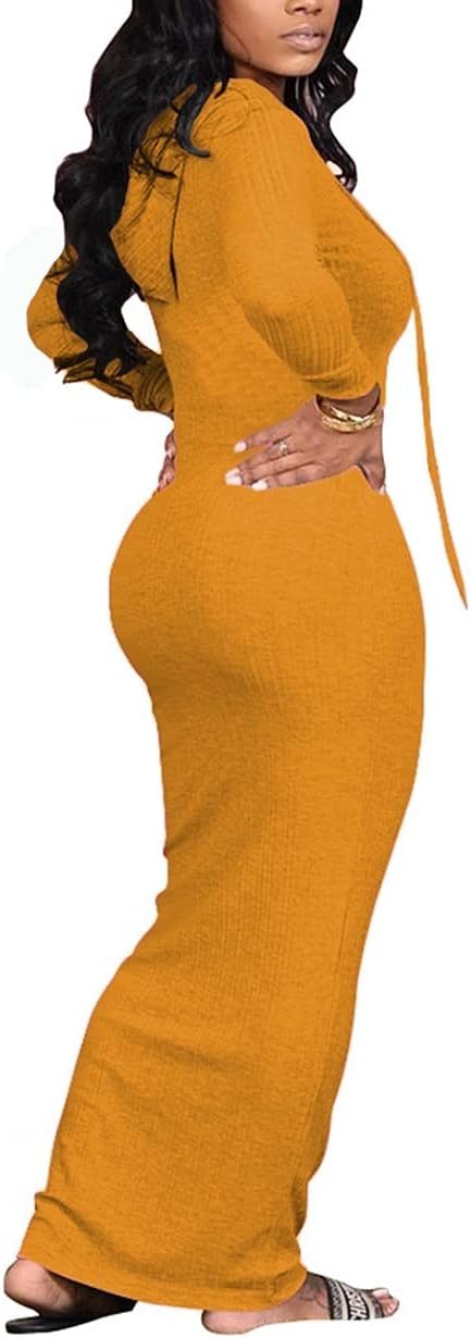 Women's Maxi Dress Sexy Bodycon Long Sleeve Pullover Hoodie Casual Slim Sweatshirt - Image 2