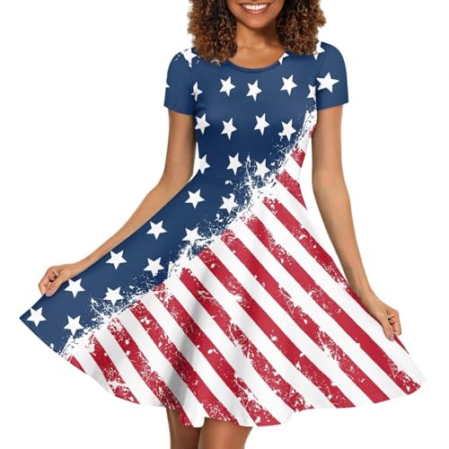 Image of POLERO Sunflower Dress for Women Floral Summer Dresses Short Sleeve Casual Sundresses Midi Dresses
