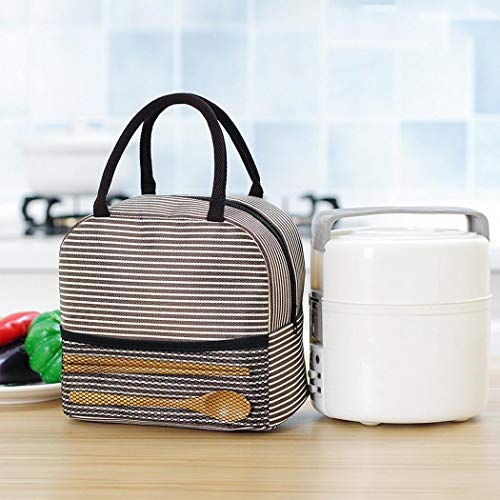 Samifa Portable Stripe Lunch Bag Thermal Canvas Food Container Tote Handbag Lunch Bags