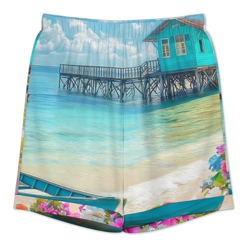 Landscape Beach Sail Boat Mens Pajamas Set Short Sleeve Shirt And Shorts Sleepwear PJ Sets Loungewear4