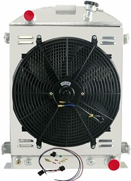 3 Row Aluminum Radiator Fit 1930-1931 Ford Model A & 1932 Model B & 1938 Model 81 A + Shroud + Fan + Relay, 3 Row Radiator + Fan Shroud & Relay