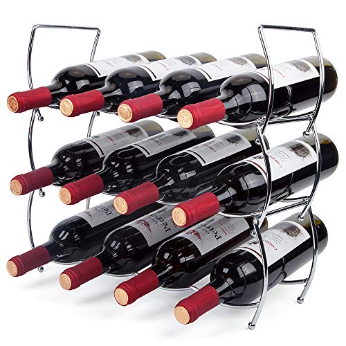 MOCREO Wine Rack, 3-Tier 12 Bottles Stackable Cabinet Wine Organizer Storage Rack for Pantry Holder, Metal