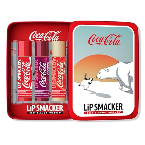 Lip Smacker Lip Balm Tin Trio, 3-teiliges Geschenkset für Kinder, Coca Cola Edition, mit Rizinusöl, Feuchtigkeitsspendend und Leicht Aufzutragen, Coca Cola
