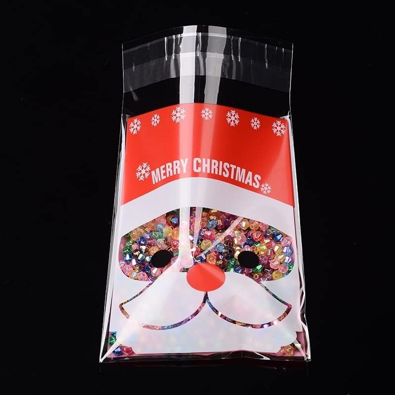 Miniatura 2 de 100 bolsas de plástico rectangulares de celofán con patrón de Papá Noel, bolsas de plástico OPP, autoadhesivas, bolsas de celofán, bolsas de regalo
