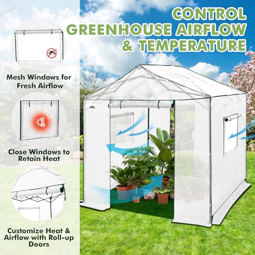 Image of EAGLE PEAK 8x8 Pop Up Walk in Greenhouse, Easy Setup, Gable Roof, White