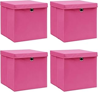 Rantry Cajas con tapas, 4 unidades, color rosa, 32 x 32 x 32 cm, de tela, baúles y baúles para exteriores, contenedor de jardín, porta herramientas de jardín, puf de exterior, baúl de exterior,