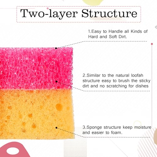 Image of FillTouch 3 Pcs Dual Sided Scrub Sponge Multi Functional Cute Temperature Sensitive Non Scratch Dish Sponge for Washing Dishes Kitchen Bathroom(Flower,Pink)