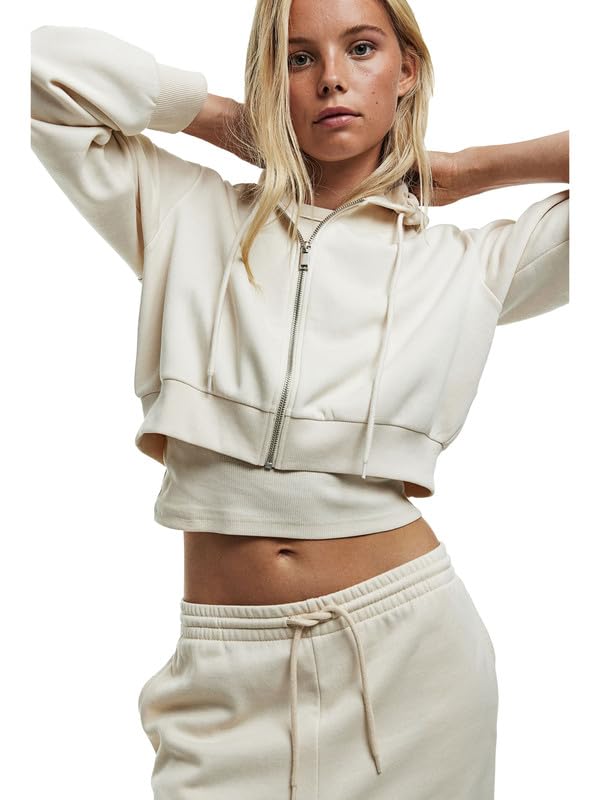 Image of Besick Premium Cotton Cropped Zip Up Relaxed Fit Hooded Jacket for Women