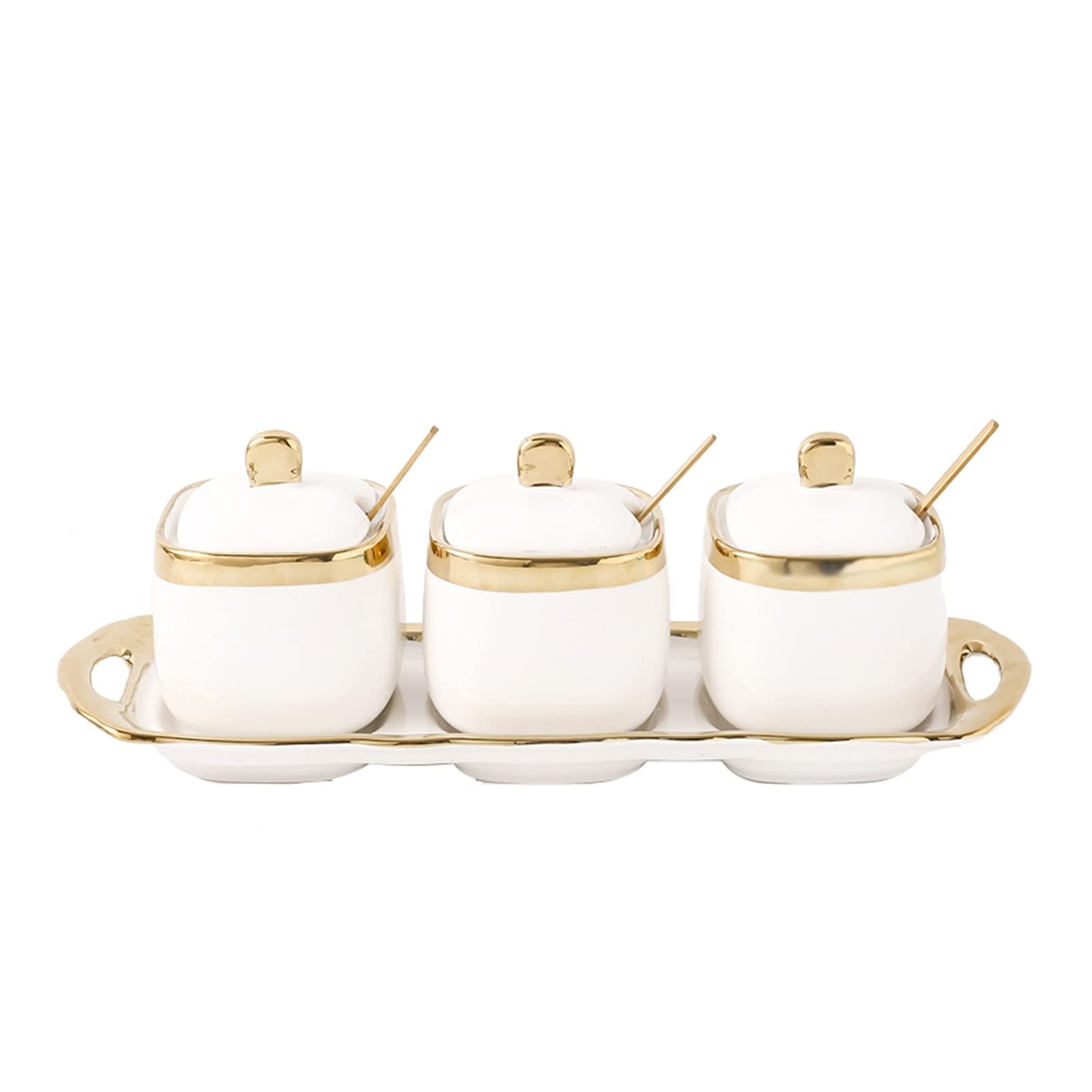 TBLOTYD Seasoning jar set with lid Ceramic Sugar Bowl Salt Cans shaker Seasoning Jar bottle Lid Spoon Four-piece Household Set Used in sugar bowl to supply tea coffee