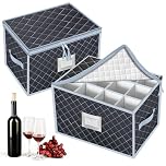 VERONLY Wine Glass Storage Box,Stemware Protector Carrier,Portable Fabric Case Container with 12 Dividers for Crystal Glassware Moving,Kitchen,Camping,Party,Travelling,Caravan (Grey, 2pcs set)