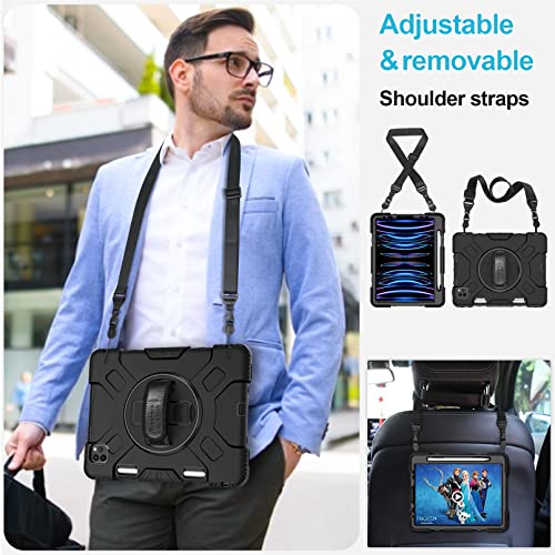 Ipad Pro 11 Case 2022 4Th Generation/ 2021 3Rd Gen: Military Grade Protective Silicone Cover For Ipad 11 Inch 2Nd Gen 2020/2018 W/- Stand- Handle- Shoulder Strap- Pencil Holder- Black #TOP3