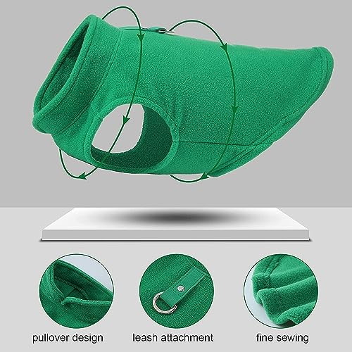 Image of JACKO & CO - Fleece Vest Dog Sweater with Leash Ring - Soft, Warm & Lightweight Pullover Coat for Small & Medium Dogs, Puppies & Cats - Cozy Fall /Winter /Spring Pet Jacket (Green, X-Small 2-4lbs)
