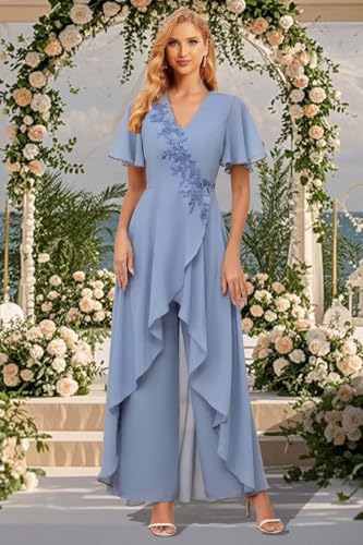 Elegant Dark Green Mother of the Bride Pant Suits - 2-Piece Chiffon Lace Ensemble for a Stunning Wedding Look - Image 4