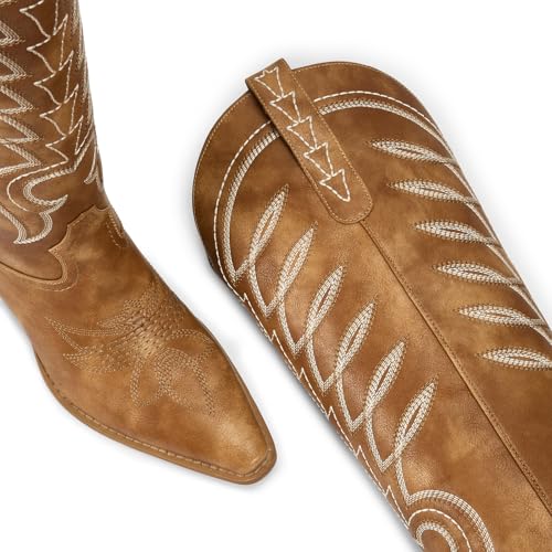 ISNOM Cowboy Boots for Women Knee High Cowgirl Boots Womens Western Boots Embroidered Tall Cowboy Boots Comfort Fashion Long Boots2