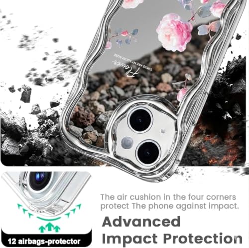 Image of VONZEE Cute Pink Flower Mirror Back Cover for iPhone 15| Clear Shockproof TPU Protective Case | Slim Anti-Yellowing Crystal Clear Phone Cover for Girls and Women