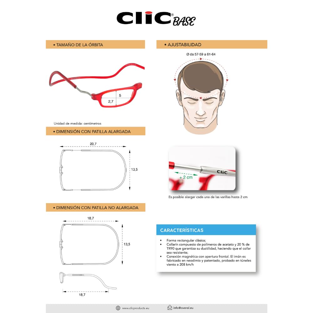 Clic Eyewear Base - Gafas de lectura clásicas - Forma rectangular - Gafas de lectura para hombre/mujer - Made in Italy